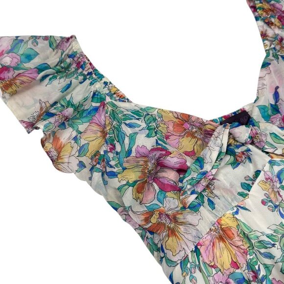 NWT Hale Bob Tiered Babydoll Dress Sz.S Floral Chiffon Flatter Sleeve Romantic - Picture 11 of 15